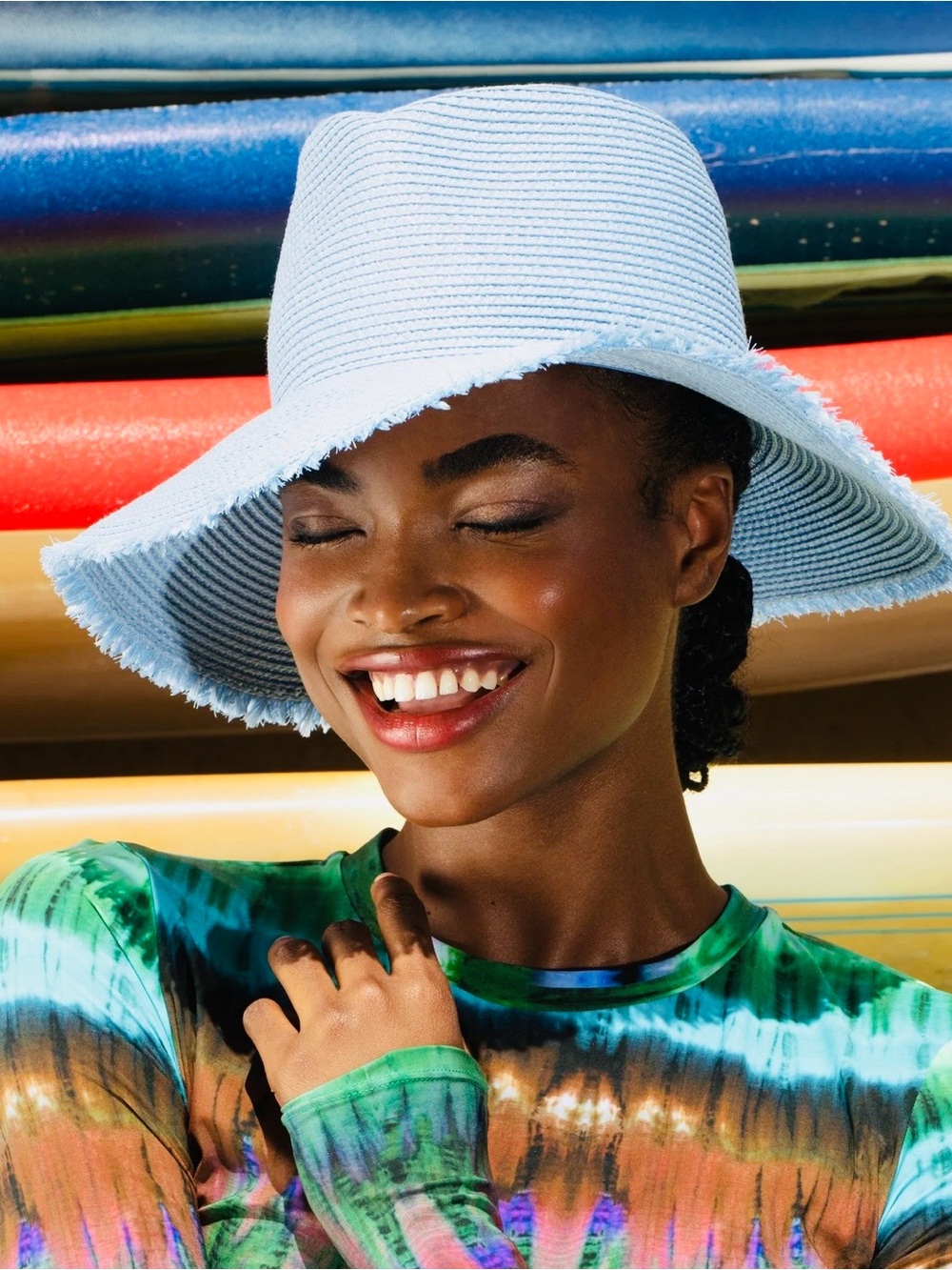 Eric Javits Iconic Light Blue Squishee A List Hat with Fringe Brim, UPF50+
